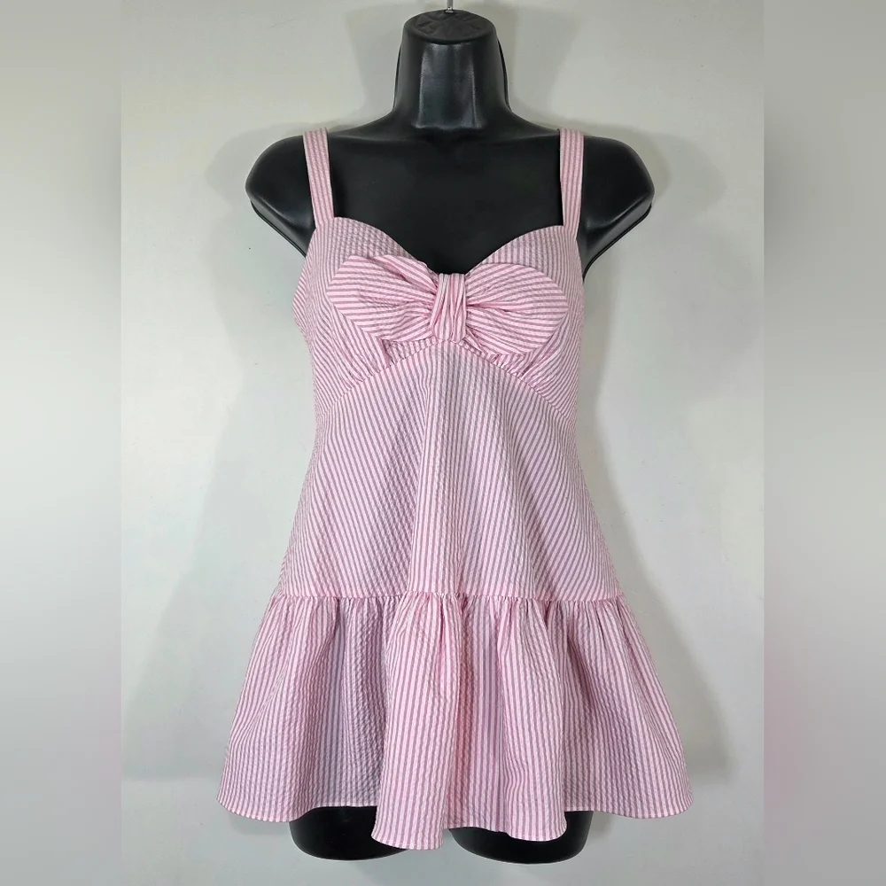 NEW KATE SPADE SEERSUCKER STRIPE BOW TOP BLOUSE.